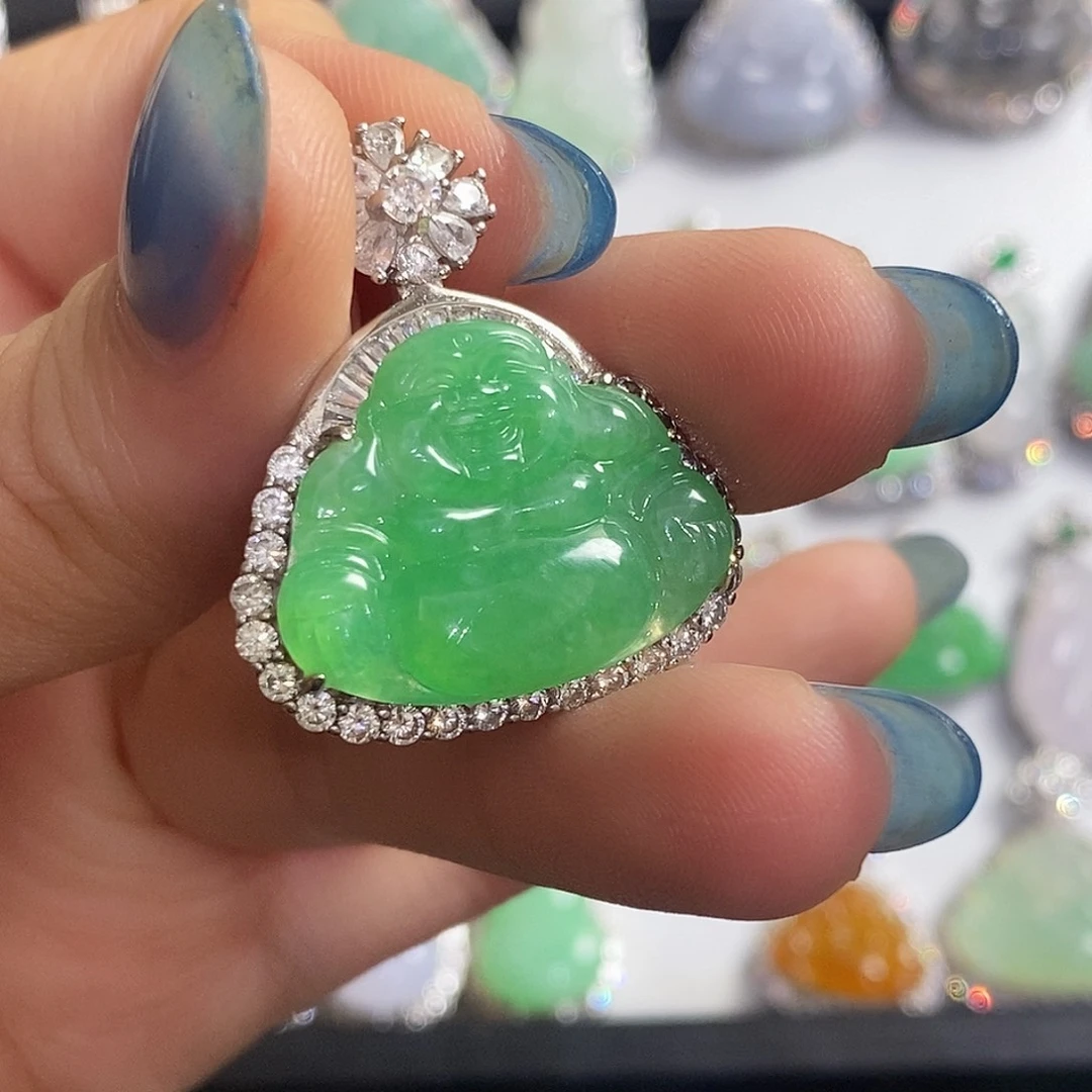 翡翠银S925镶嵌颈饰天然翡翠