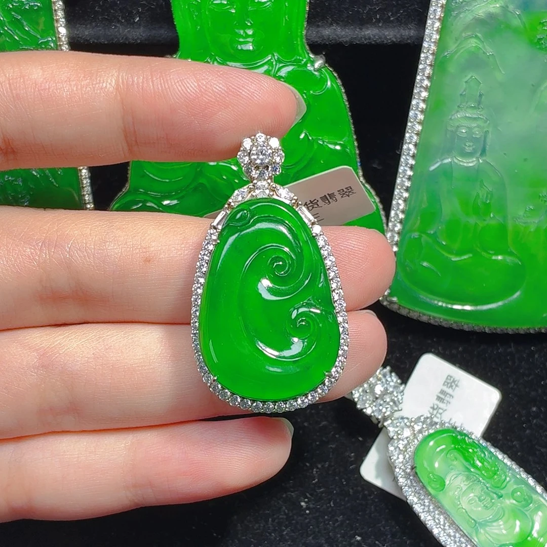翡翠银S925镶嵌颈饰天然A货翡翠