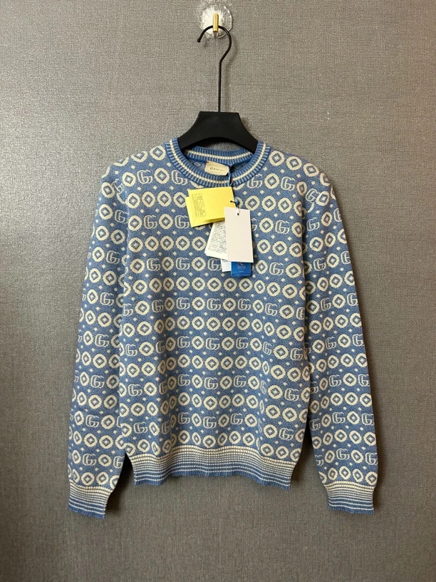 未使用 GUCCI/古驰 蓝色满印圆领毛衣