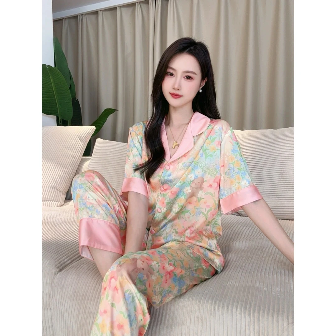达芬奇密码繁花兔睡衣女款爆款2025新款夏季可外穿三件套家居服