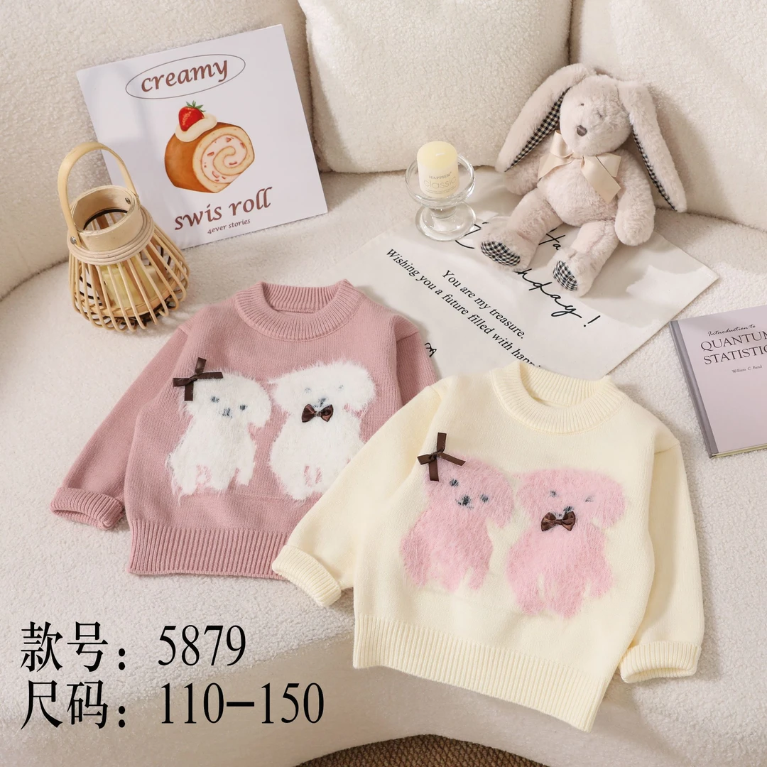小狗蝴蝶结女宝宝2025春秋版洋气女童中童针织儿童毛衣套头韩版