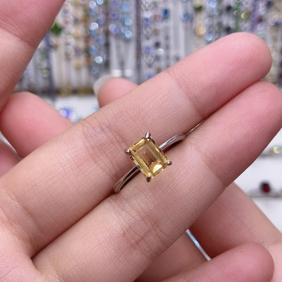 黄晶戒指银S925镶嵌