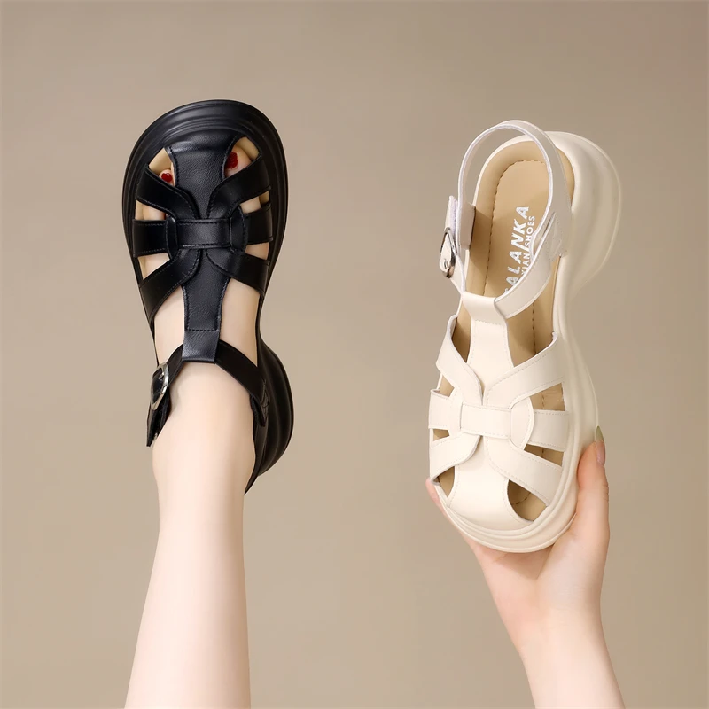 厚底百搭镂空凉鞋女2025夏季新款时尚包头罗马风格时装凉鞋大码41