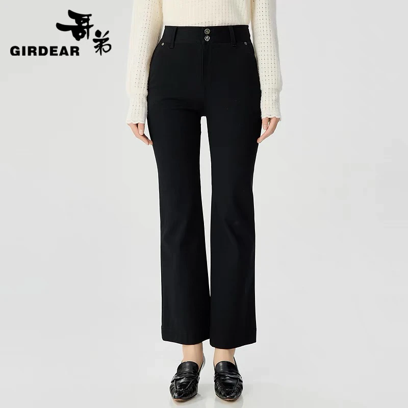 新款经典通勤高腰双排扣微喇显瘦小黑裤1196512