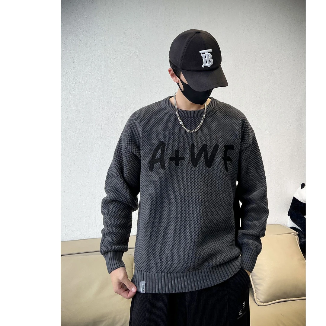 富比莫维棉纱粗线潮牌毛衣男士宽松秋冬季针织衫日系复古衣服男装