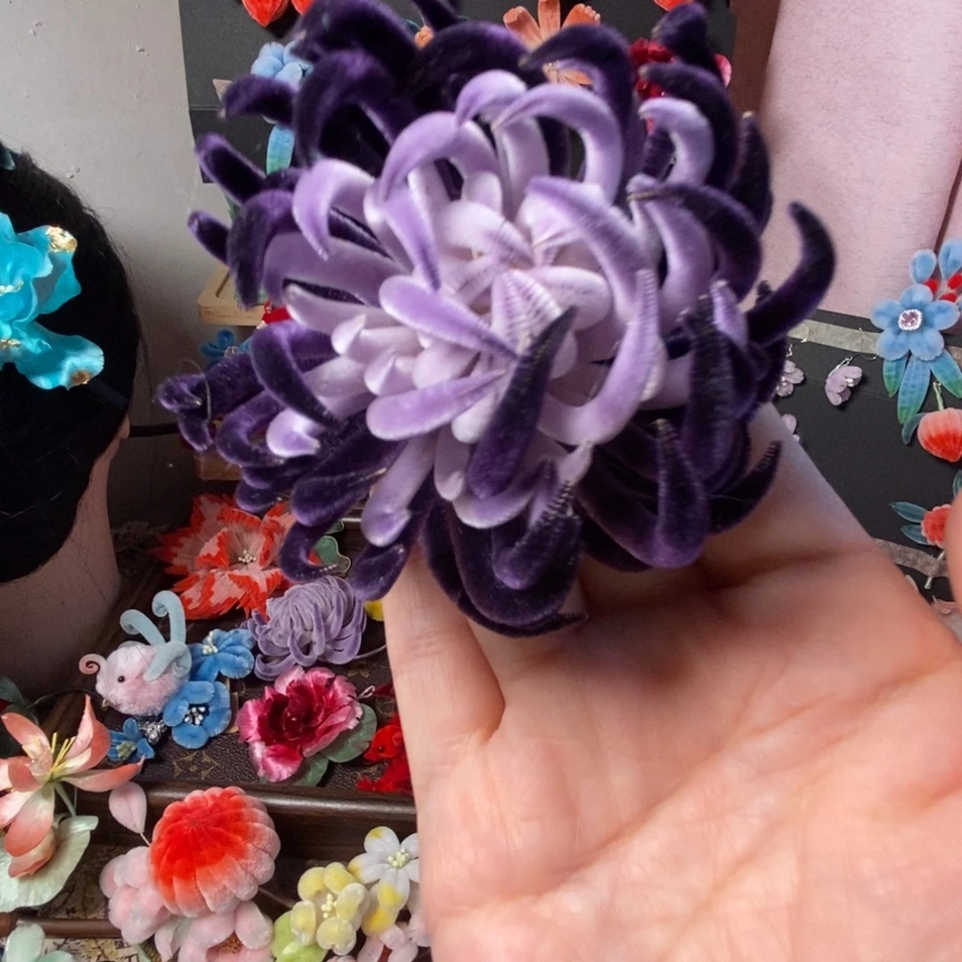 非遗绒花菊花发簪