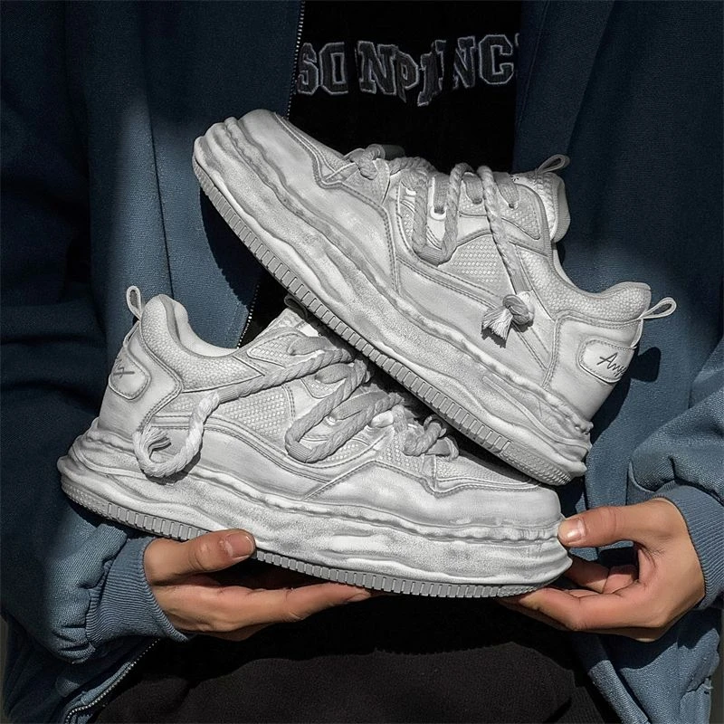 7CM隐形内增高脏脏鞋做旧擦色男鞋厚底运动百搭情侣款溶解板鞋女