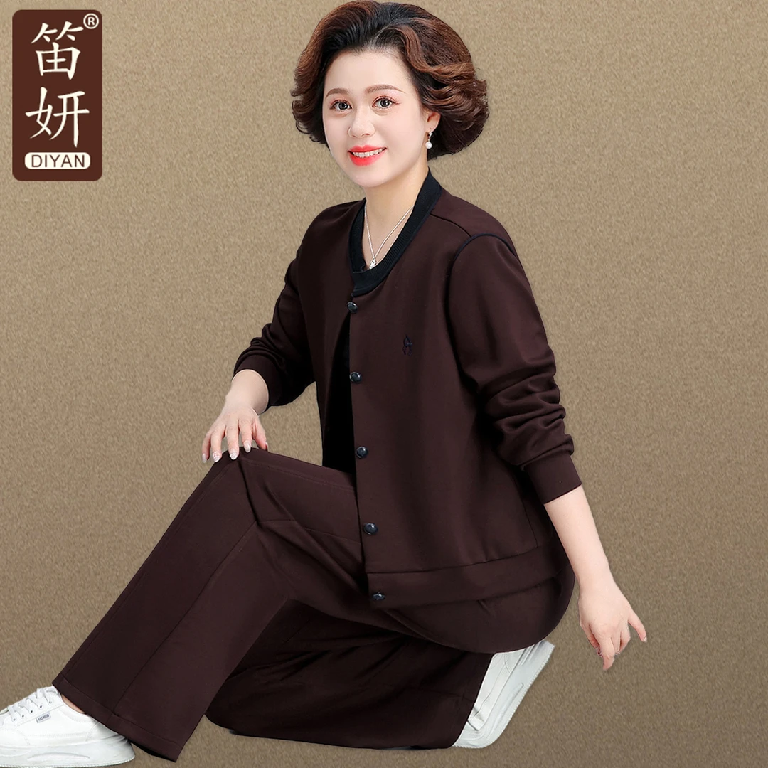 妈妈秋装棒球领外套2025新款中老年休闲运动套装女春秋洋气50多岁