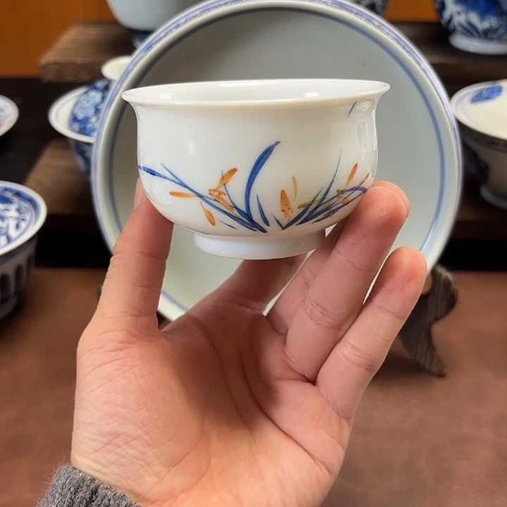 景德镇纯手工手绘兰花炉式杯