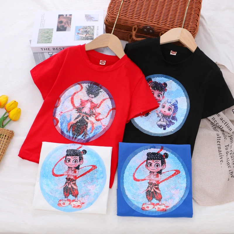 男童哪吒变色亮片纯棉短袖T恤25夏季薄款小男孩儿童敖丙半袖上衣