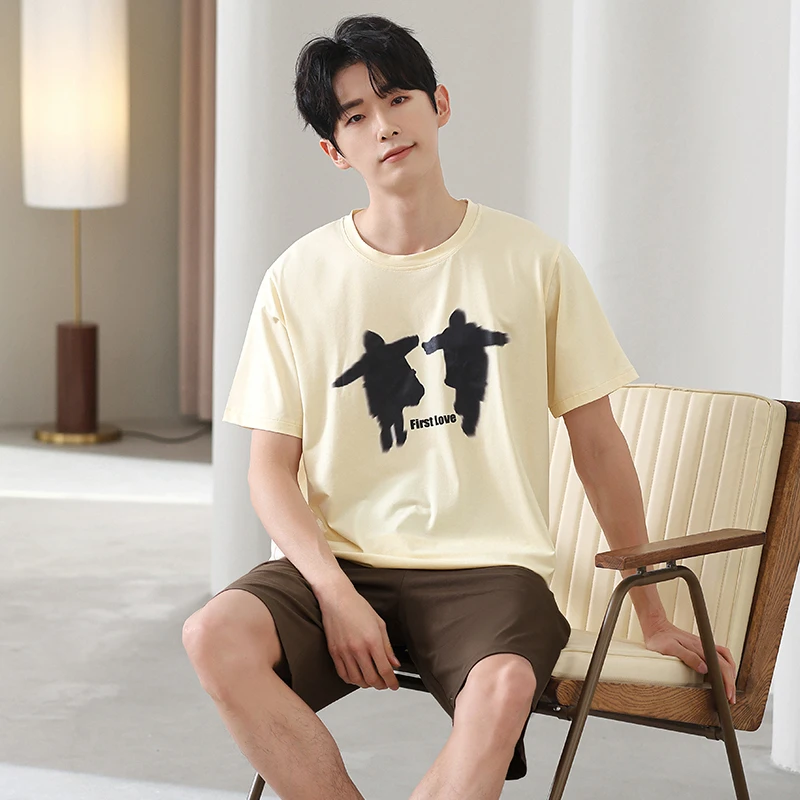 【凉感】莫代尔夏季睡衣男士短袖薄款青少年夏天可外穿家居服套装