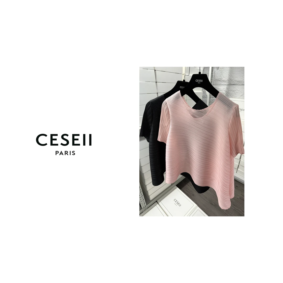 【25XJ556】2025春夏顶版休闲百褶高弹舒舒爽单件短袖上衣