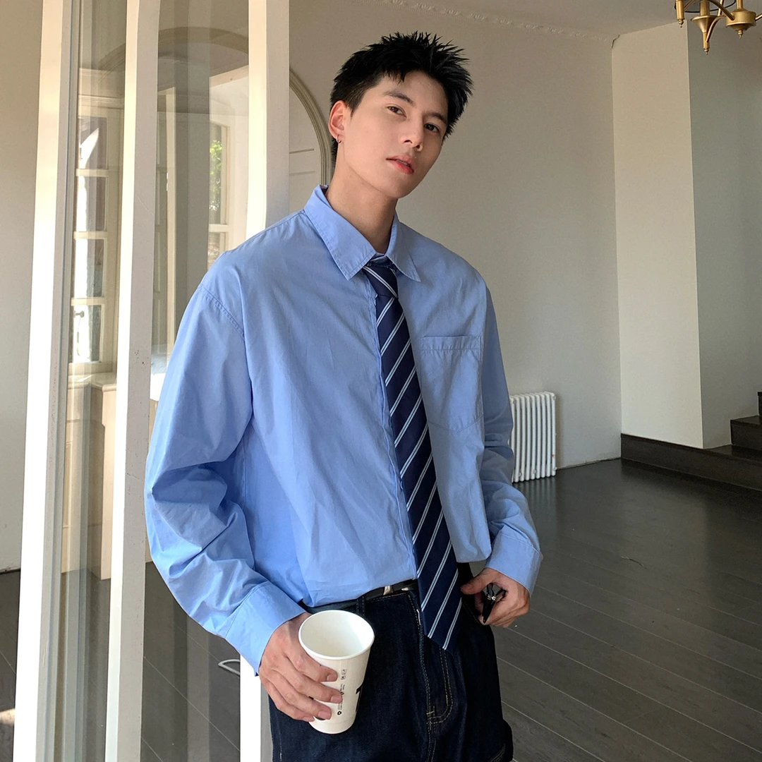 Holocene美式潮牌春秋季简约衬衫纯棉休闲百搭痞帅高级感衬衣9201