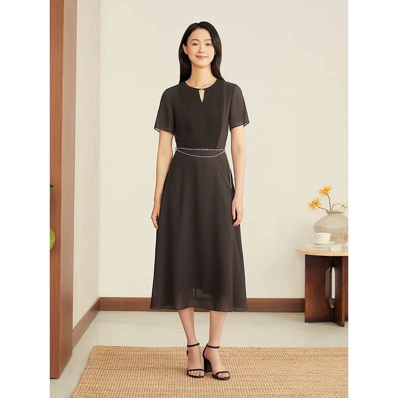 YINER音儿专选2025夏季新款显瘦法式收腰短袖连衣裙8C65205426