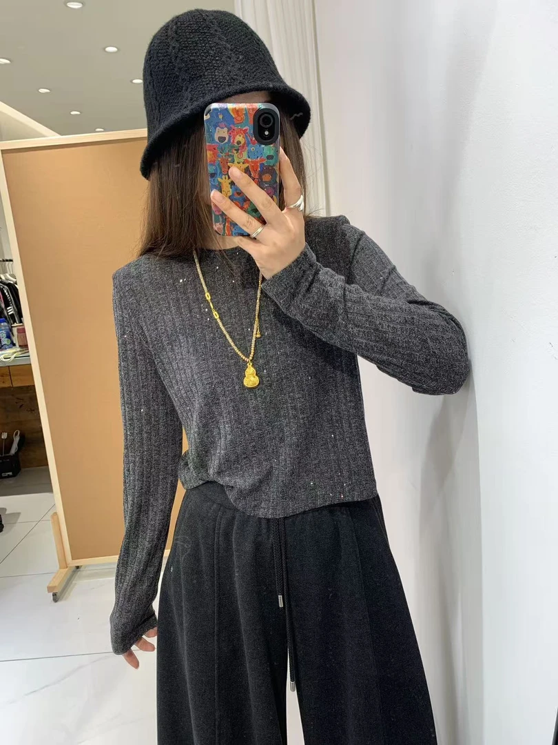 可米 新款 休闲百搭秋冬套头时尚亮晶晶打底衫 23311