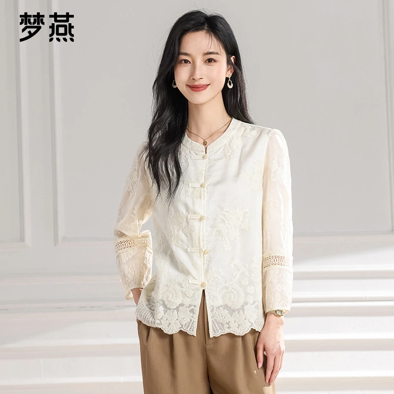 梦燕夏季女款时尚百搭气质复古新中式上衣宽松休闲衬衫BA04B5006