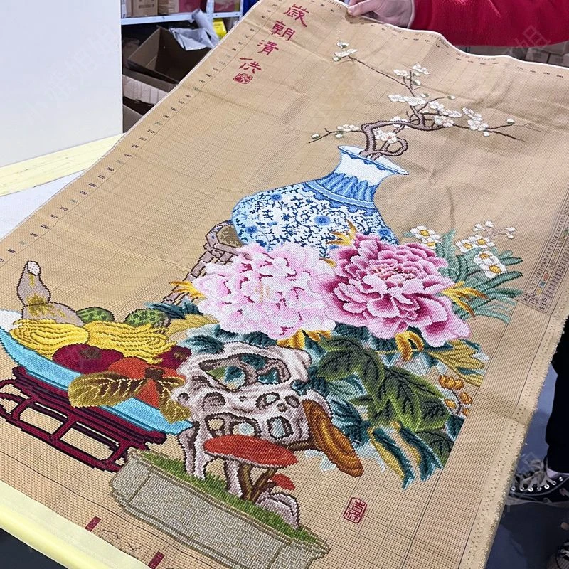 岁朝清供十字绣成品不带框纯手工出售已绣好2024新款客厅高端花卉
