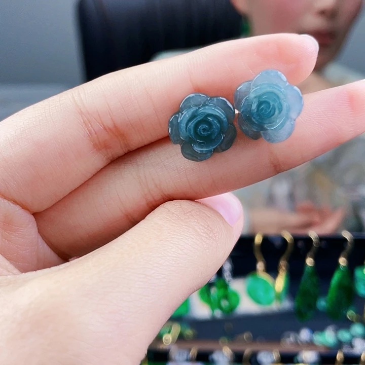 翡翠耳饰银S925镶嵌饰品