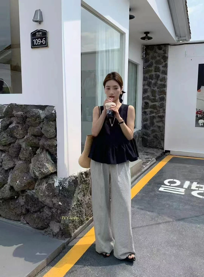 【条纹裤】百搭休闲条纹阔腿裤