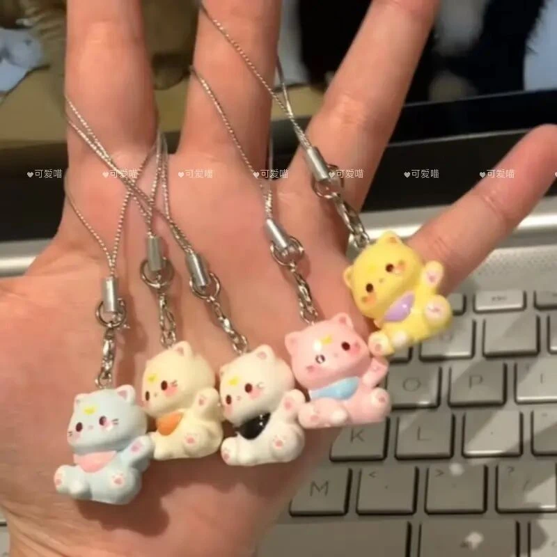 新款卡通小猫手机链可爱树脂钥匙扣少女学生包包挂件情侣闺蜜礼物