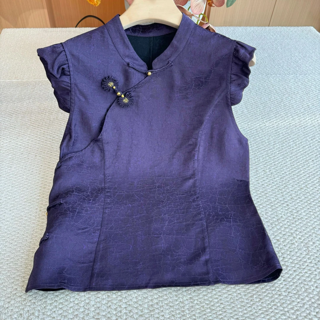 山.尔【暮紫】100桑蚕丝香云纱龟裂纹上衣