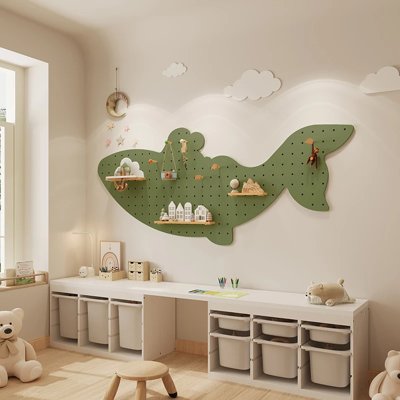 免打孔实木洞洞板花墙挂图新款玄关置物架挂板衣帽架遮挡墙面收纳