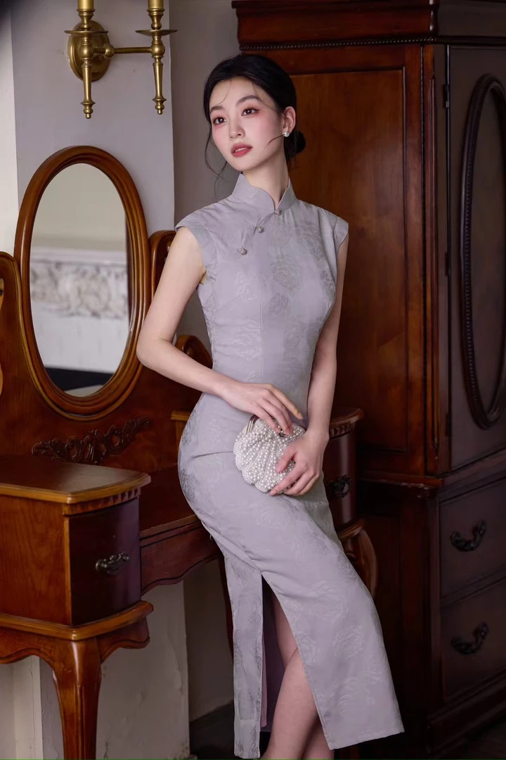 ZL-2789香芋紫无袖气质修身显瘦旗袍125cm