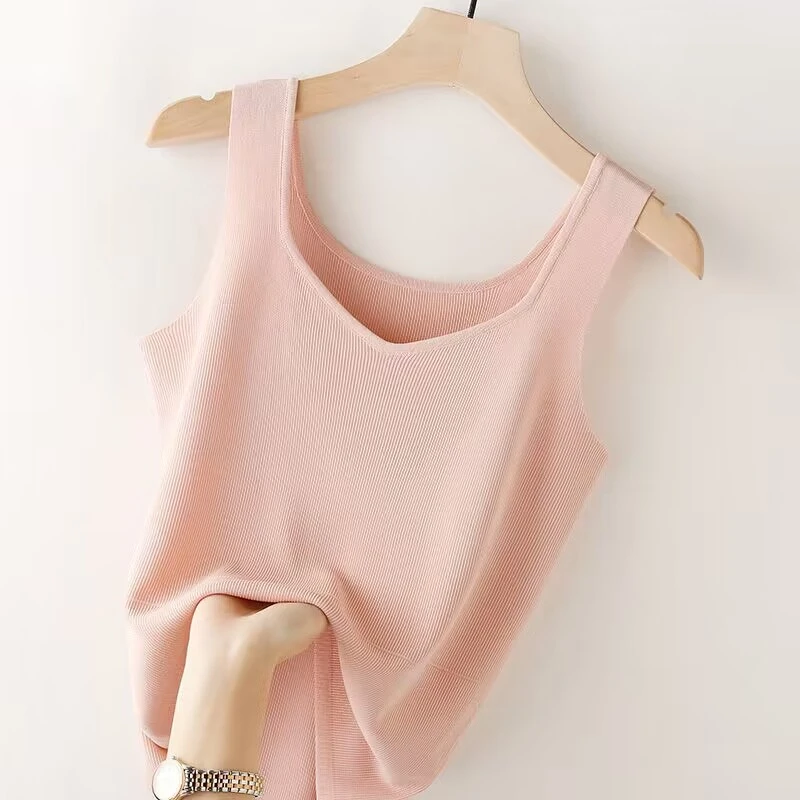 大码女装设计感冰丝针织吊带背心夏季内搭外穿简约洋气上衣8522