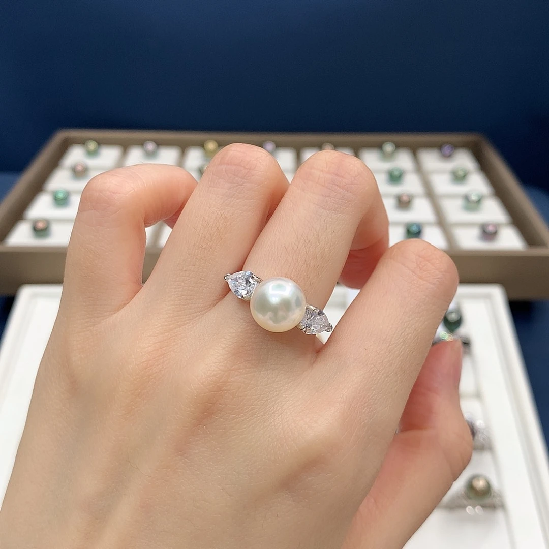 银S925镶嵌戒指海水珍珠澳白戒指