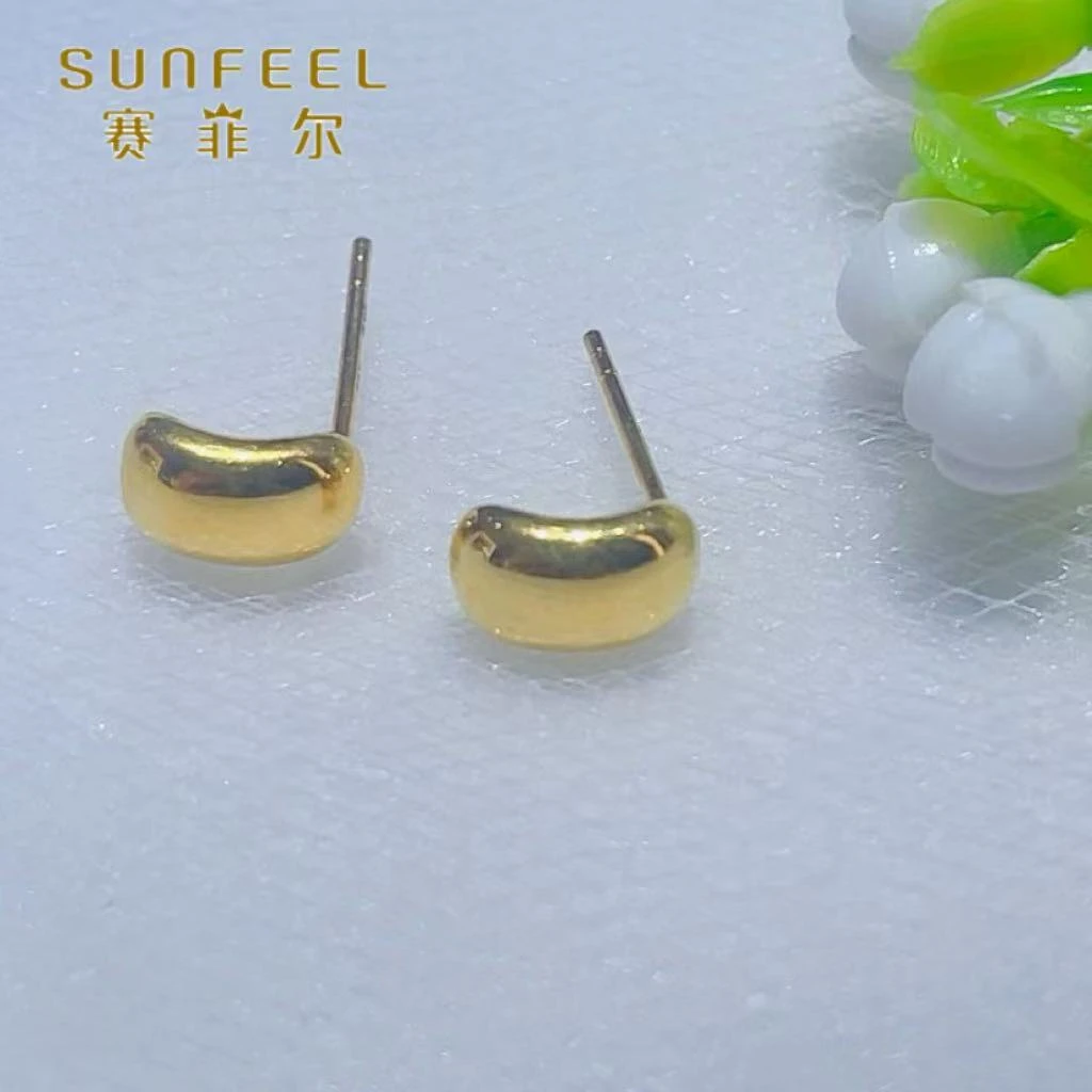 SUNFEEL/赛菲尔黄金足艺术光面C形直针黄金耳饰简约百搭5G精工