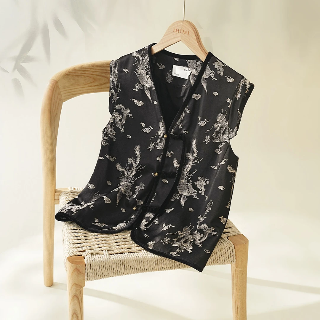 IHIMI/海谧【直播】新中式龙凤祥瑞马夹提花丝绒拼接式马夹5247