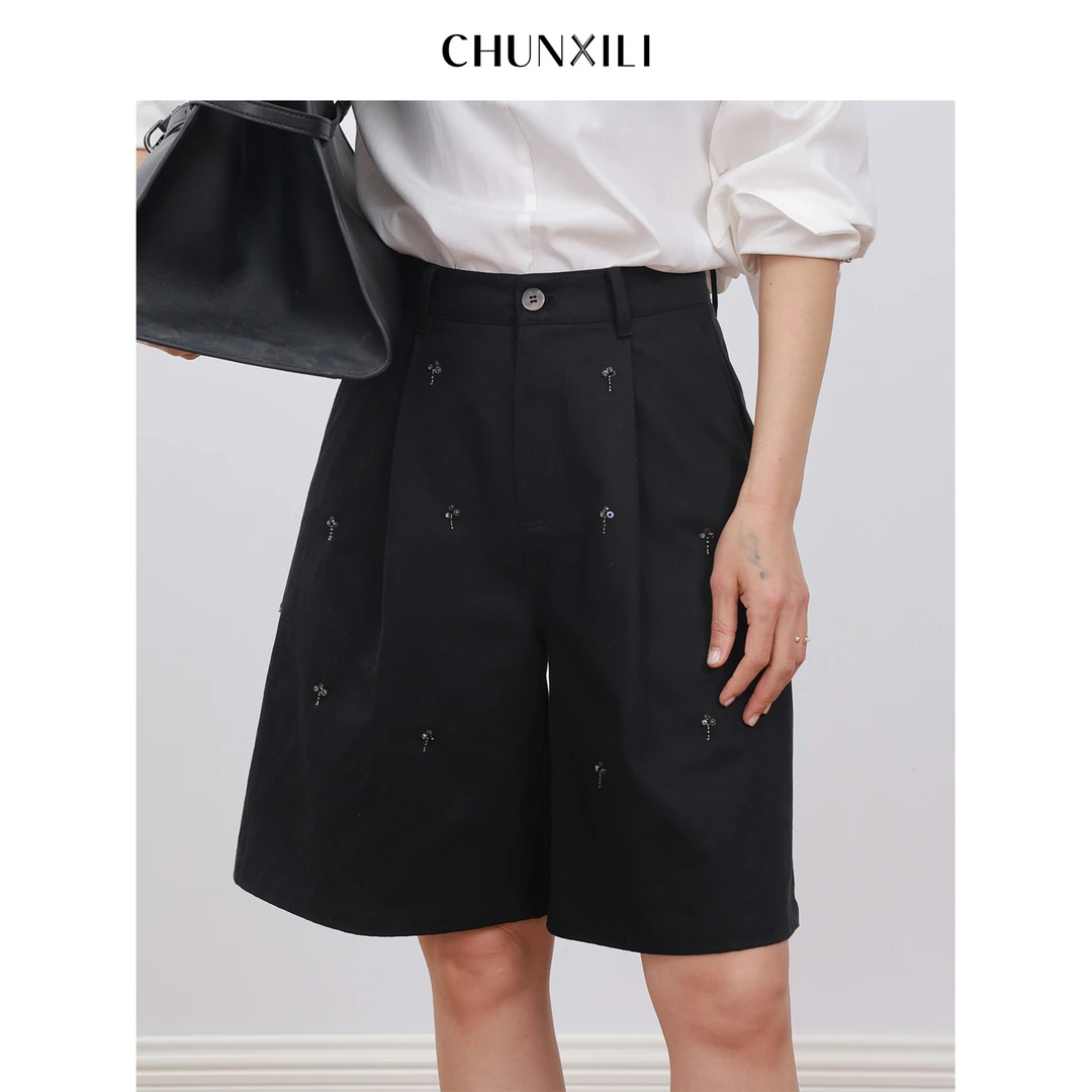 【夜精灵】CHUNXILI/春熙里 时尚质感钉珠短裤D04K51024