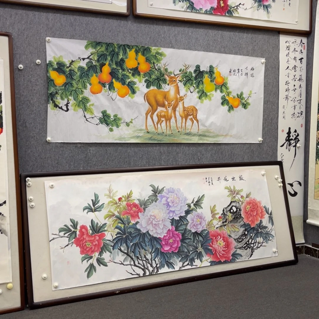 国画六尺福禄吉祥画芯一幅