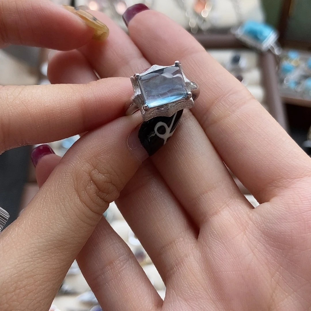 水晶戒指银S925镶嵌木****z海蓝宝方