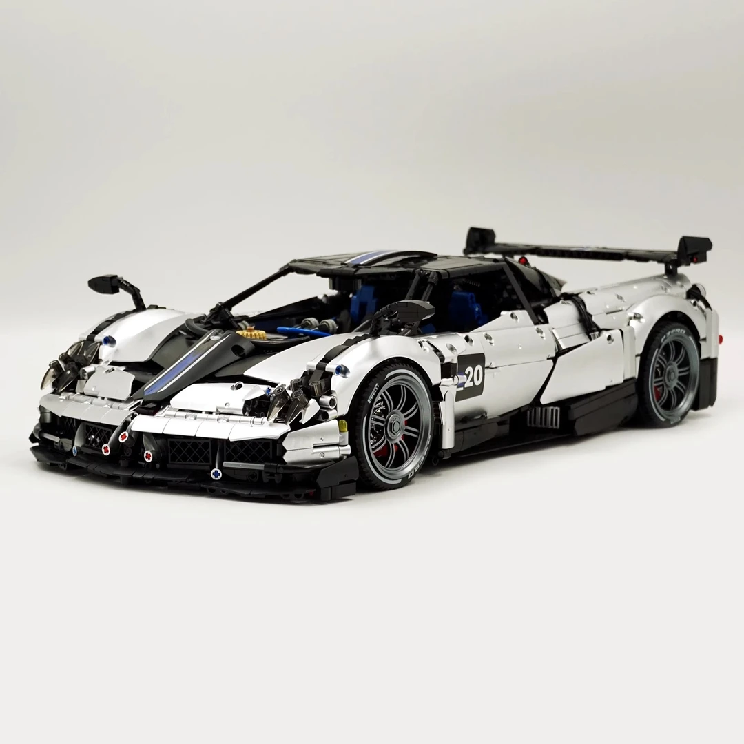 帕加尼Huayra花雅金属银色改装积木跑车赛车拼插模型玩具礼物摆件