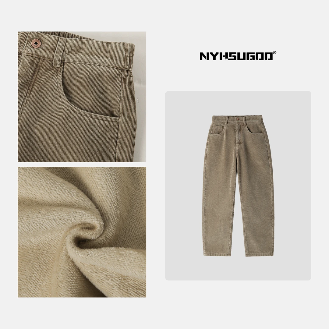 NYHSUGOO/南乙3466冬季男士新款灯芯绒全棉休闲裤复古加绒长裤