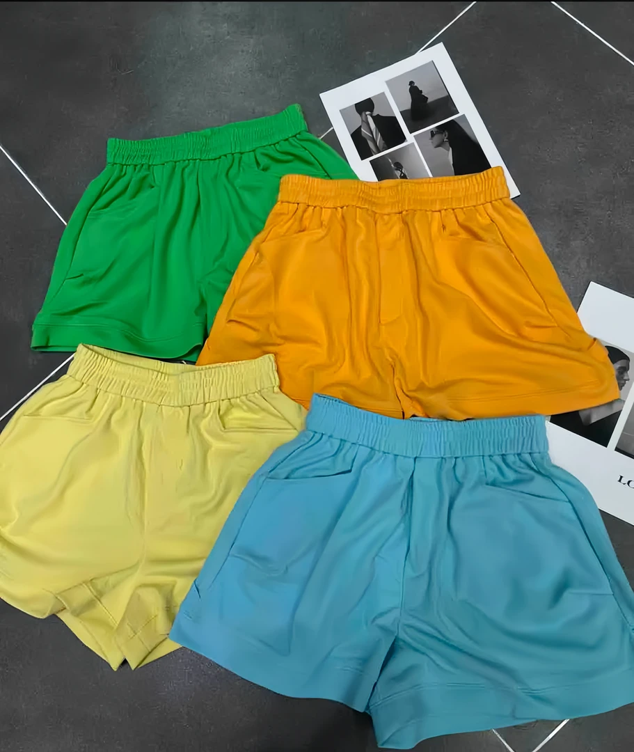 夏季纯色透气千金风轻职风短裤薄款潮流蓝色丁达尔风