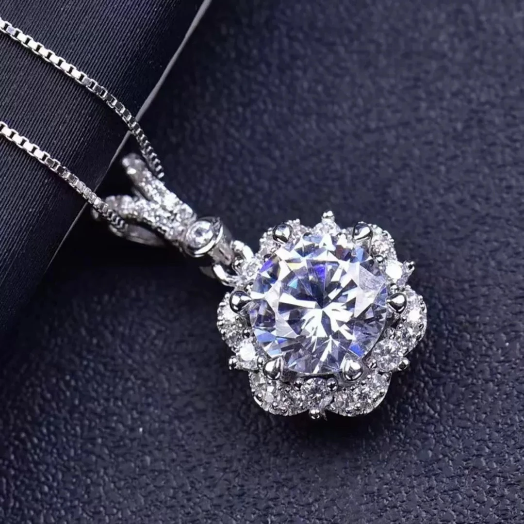 坠链均925银莫桑石 坠链均925银莫桑石 链子925银 爱莎吊坠1——5ct