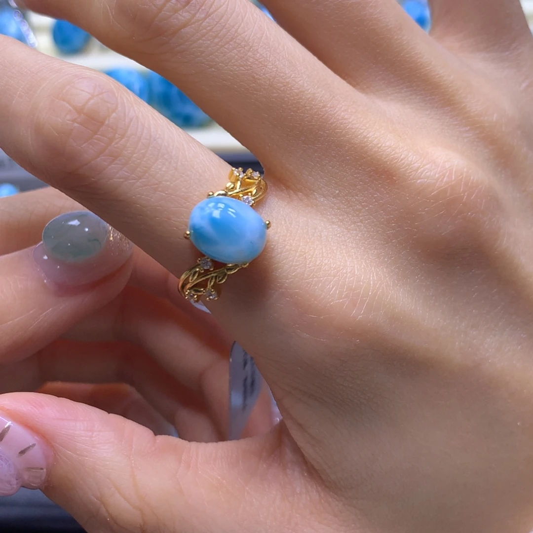 针钠钙石（海纹石）未镶嵌戒指蛋面戒指