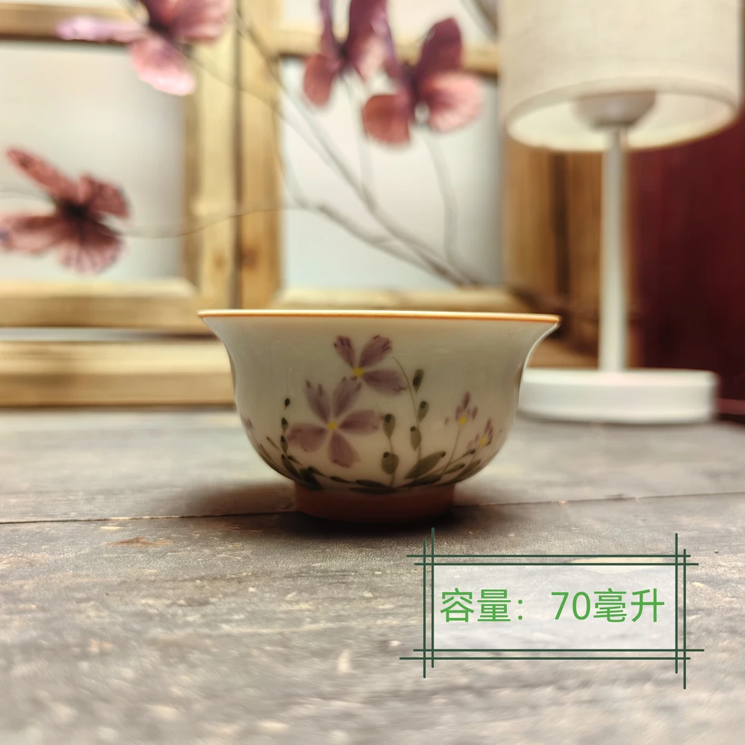 手绘芙蓉花压手杯主人杯茶杯品茗杯女士茶具高温瓷釉下彩家用中式