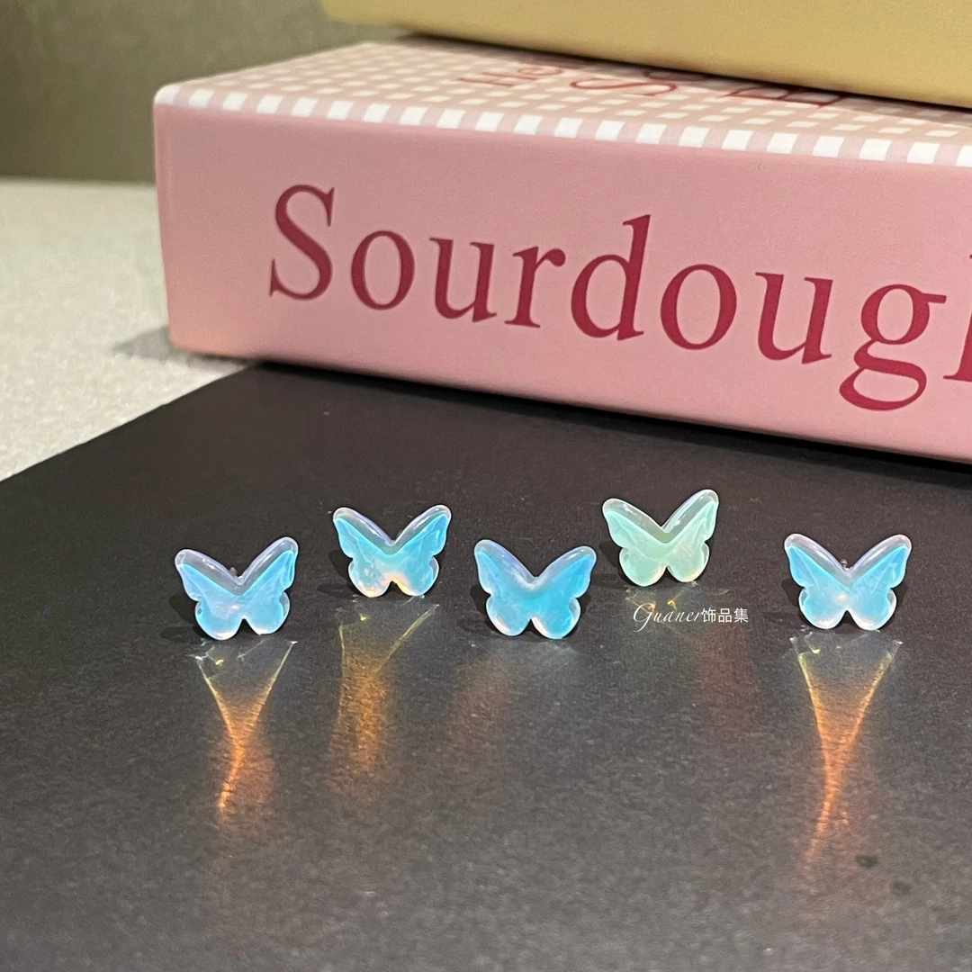 钛钢合成锆石耳饰 彩色极光炫彩蝴蝶 梦幻超仙甜美耳骨耳垂钉