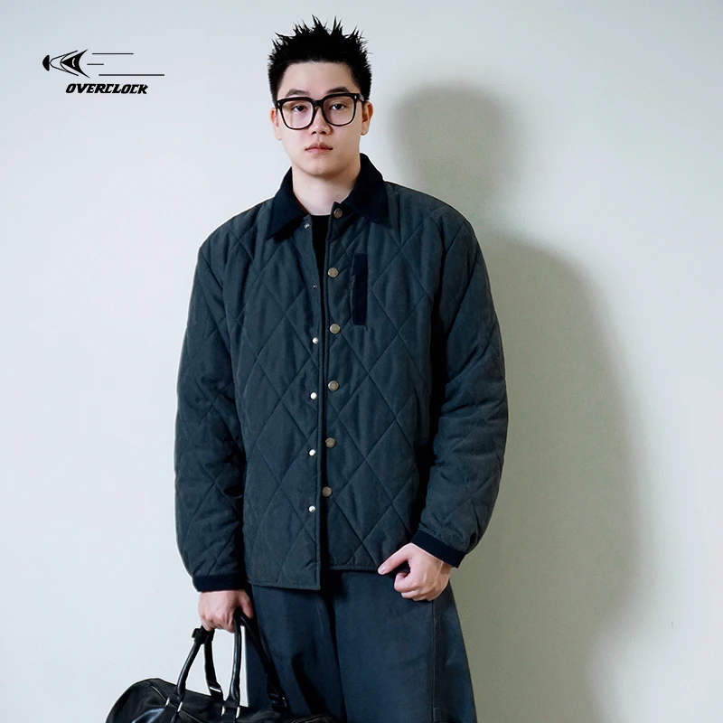 OVERCLOCK 25秋冬AW男士新款冬季复古百搭菱形雪花绒保暖棉服