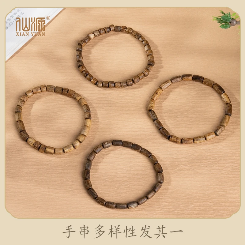 沉香莺歌绿奇楠沉香随型桶珠单圈手串MMCX4318QNCX