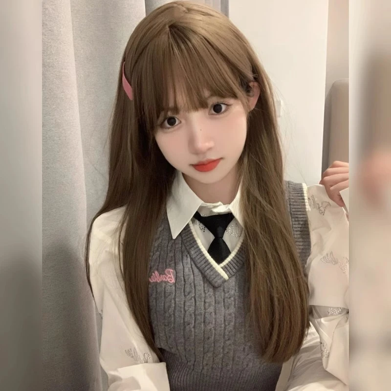 纤韵佳人假发女长发自然新款奶茶色时尚长直发全头套式