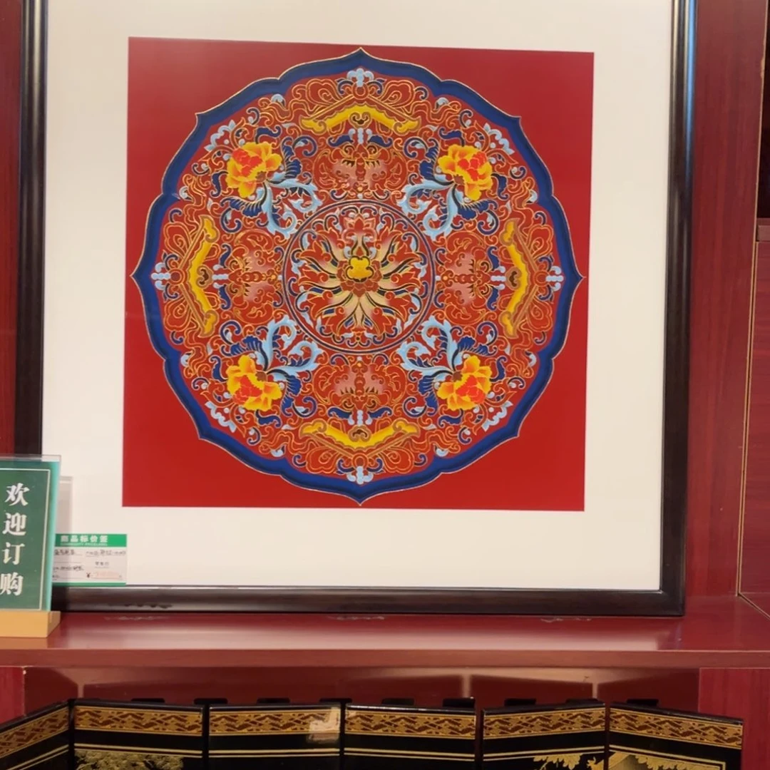 60*60方形漆画福气手工彩绘