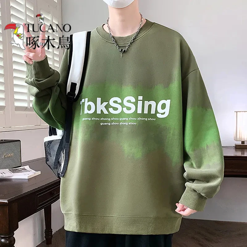 啄木鸟春秋新款男士卫衣青少年渐变色休闲宽松百搭长袖t恤打底衫