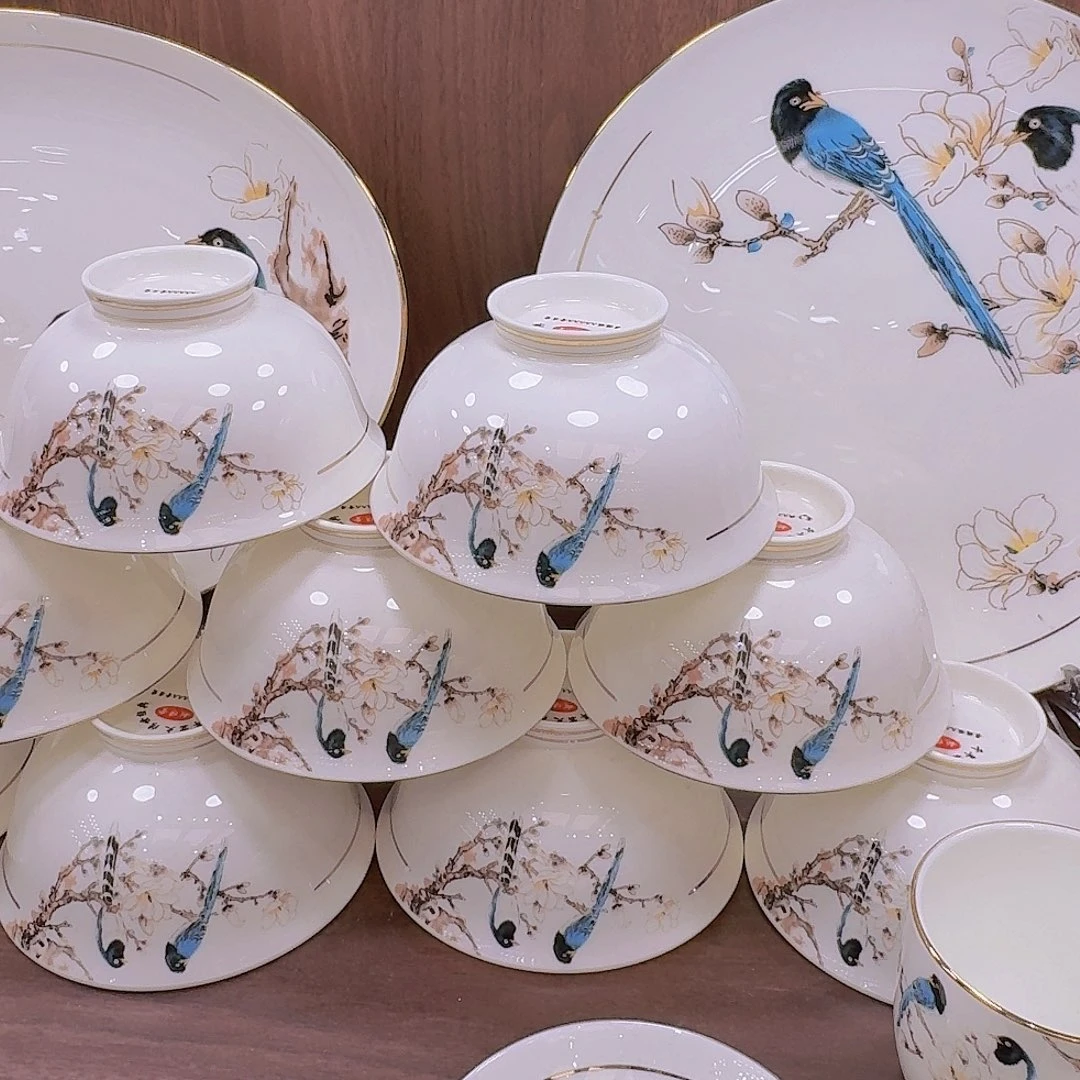 45%以上骨粉骨瓷景德镇花鸟套装