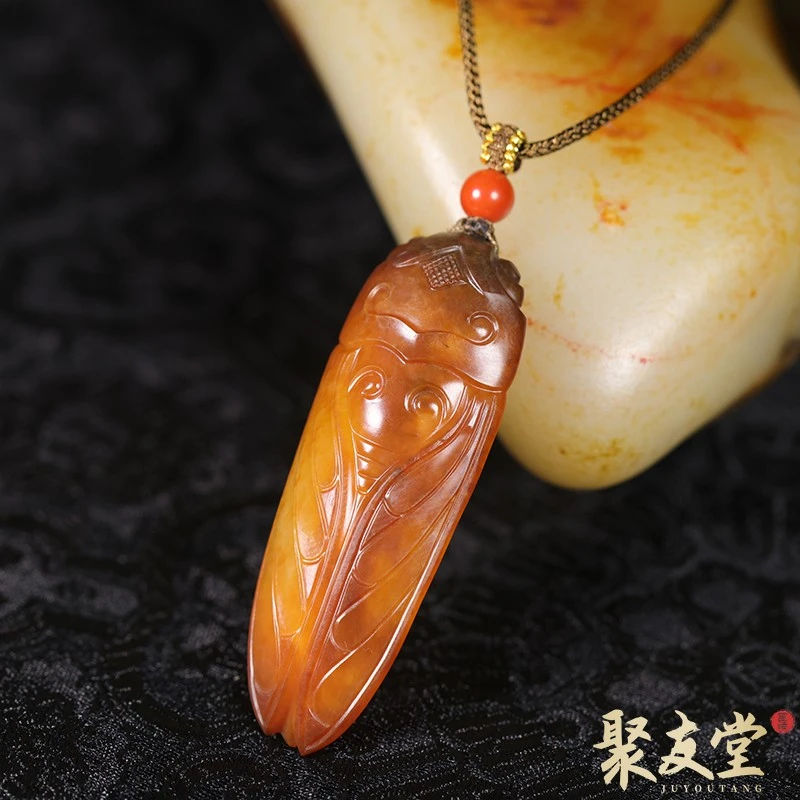 聚友堂王伟玉雕12克新疆和田玉籽料黄沁老熟一鸣惊人玉蝉知了挂件