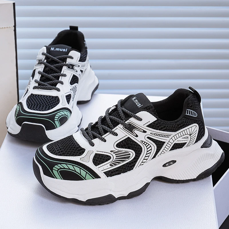 秋季女鞋新款透气网面鞋子女韩版百搭厚底增高运动鞋休闲老爹鞋女