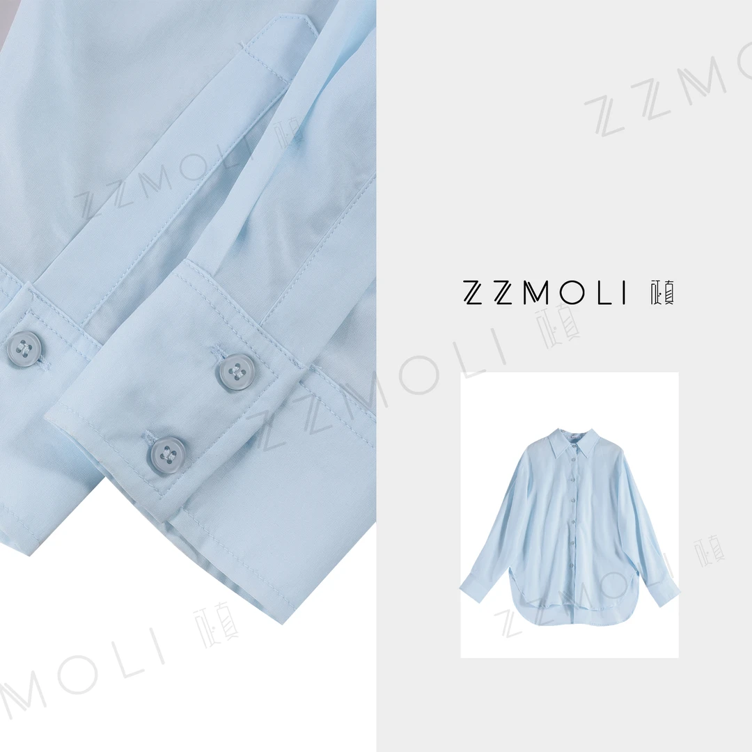 ZZMOLI100%莱赛尔小个子丝滑“山亭夏日”时髦中长防晒衬衣ZBY69868